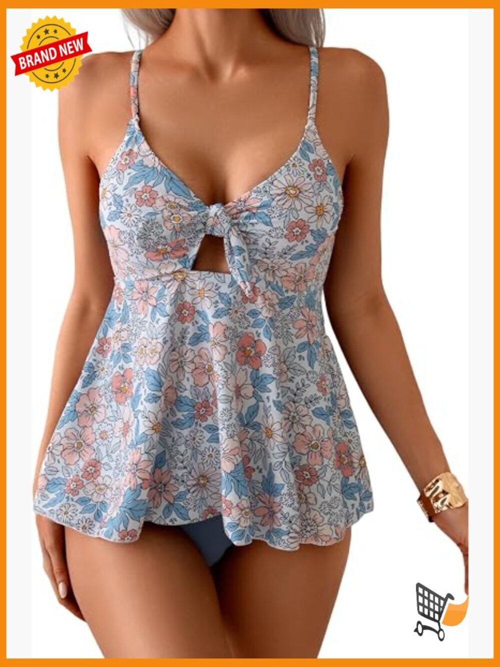 Two Piece Tankini Swimsuit Tummy Control Cutout Bathing Suit Flowy Swim Dress